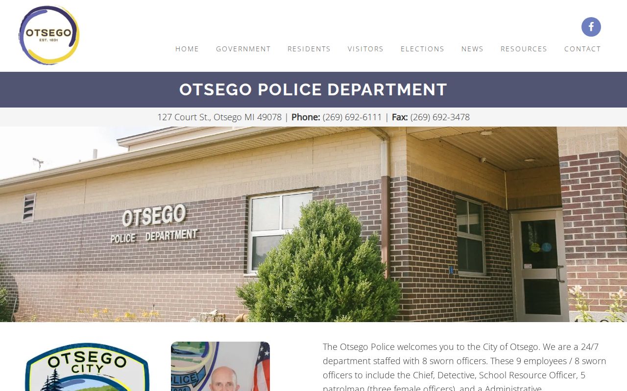 Official Otsego Police Department webpage with contact and report information