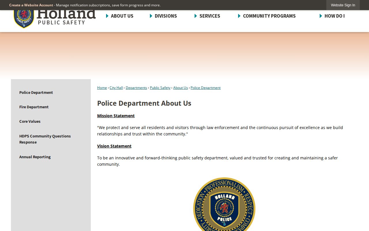 Official Holland Department of Public Safety police webpage
