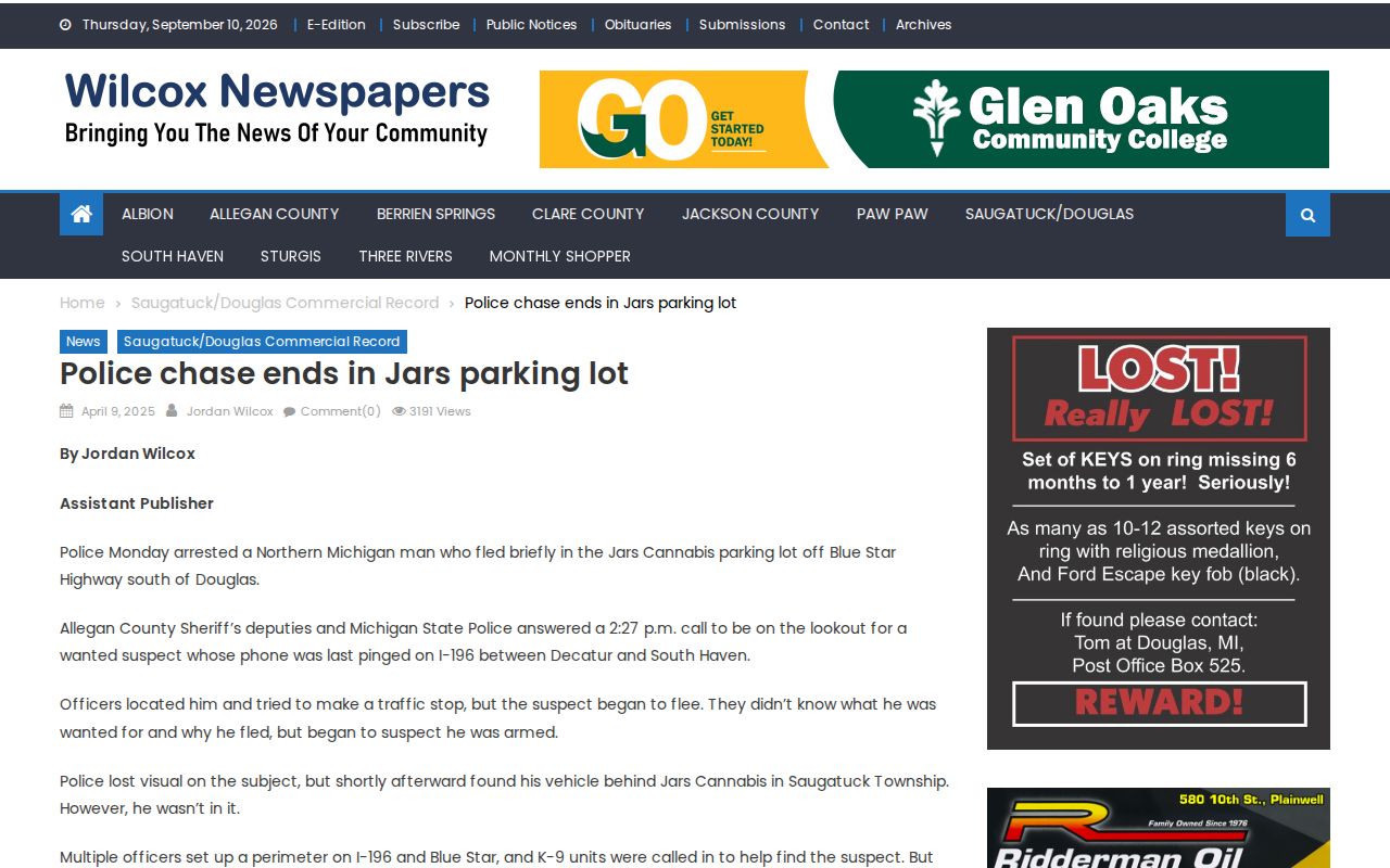 Wilcox Newspapers local arrest story based on preliminary police-radio information