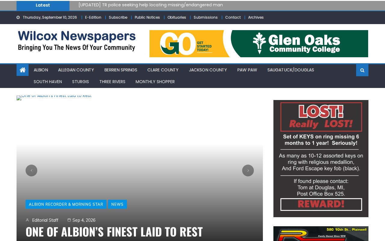 Captured Allegan County News website interface